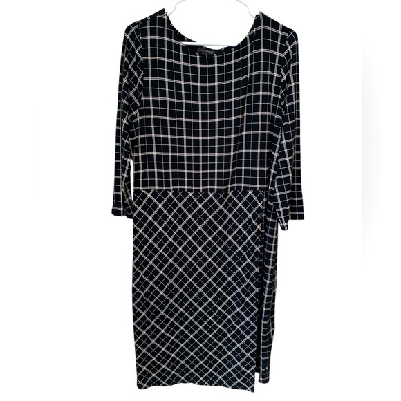 J. Jill Dresses & Skirts - J Jill Wearever Collection Windowpane Sheath Black Dress Womens L Faux Wrap NWT